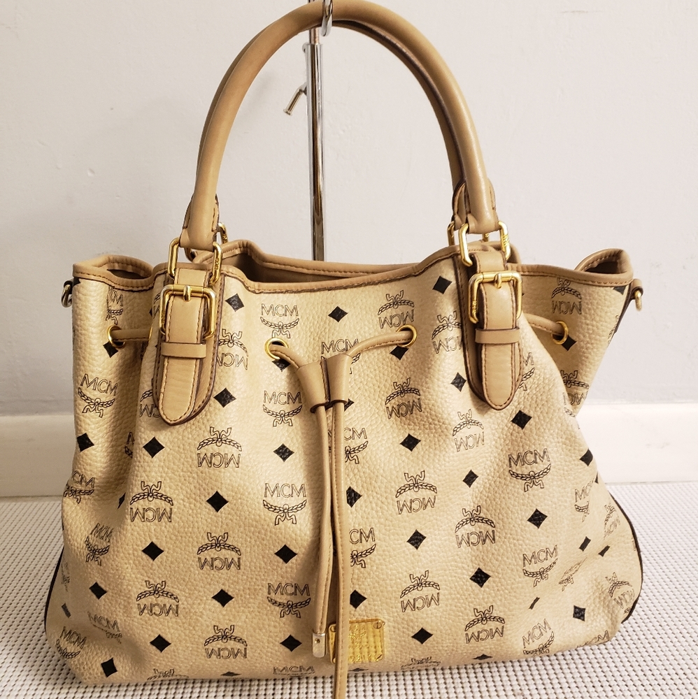 Authentic MCM large drawstring shoulder bag.